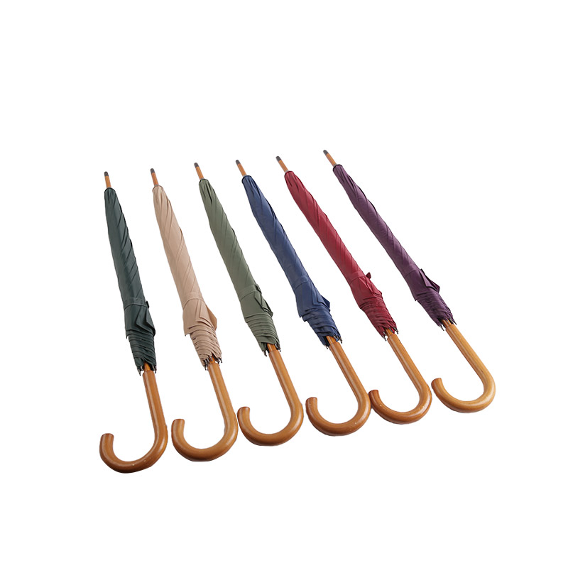 Umbrelă dreptă Pongee cu mâner din lemn violet-0E6B0064