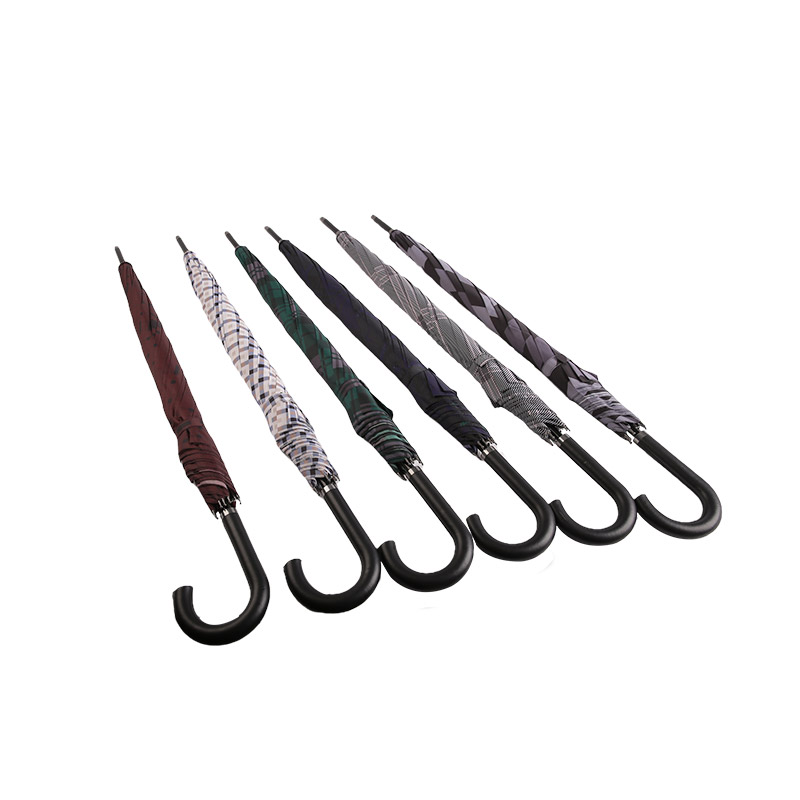 Umbrelă dreptă Pongee în carouri gri închis-0E6B0351