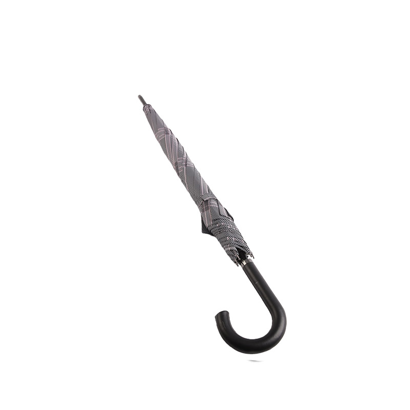 Umbrelă dreptă Pongee în carouri gri închis-0E6B0351