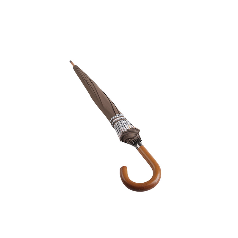 Asortare între maro și carouri Pongee umbrelă dreaptă-0E6B0402