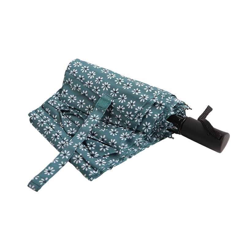 Green Fresh Floral Pongee Umbrelă triplă-0E6B0512