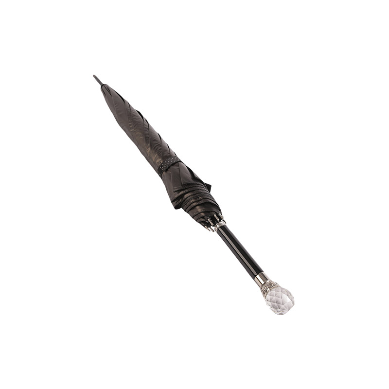 Pongee cu mâner de calitate atmosferică cu umbrelă dreaptă acoperită negru-0E6B0733